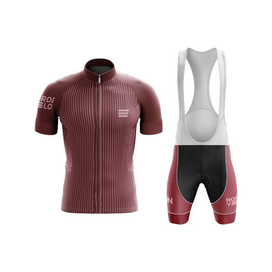 Nordvelo Pinstripe Men Short Sleeve Kit - Claret front