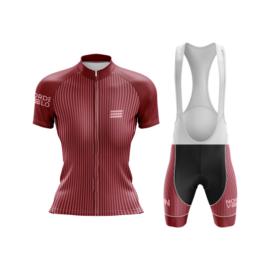 Nordvelo Pinstripe Women Short Sleeve Kit - Claret front