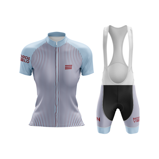 Nordvelo Pinstripe Women Short Sleeve Kit - Sky front